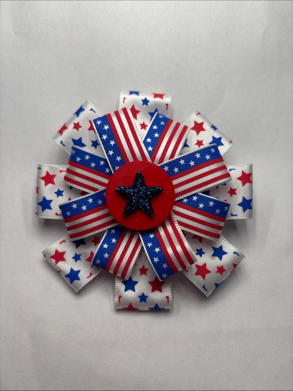 Patriotic Red, White & Blue Star Ribbon Hair Bow for Kids